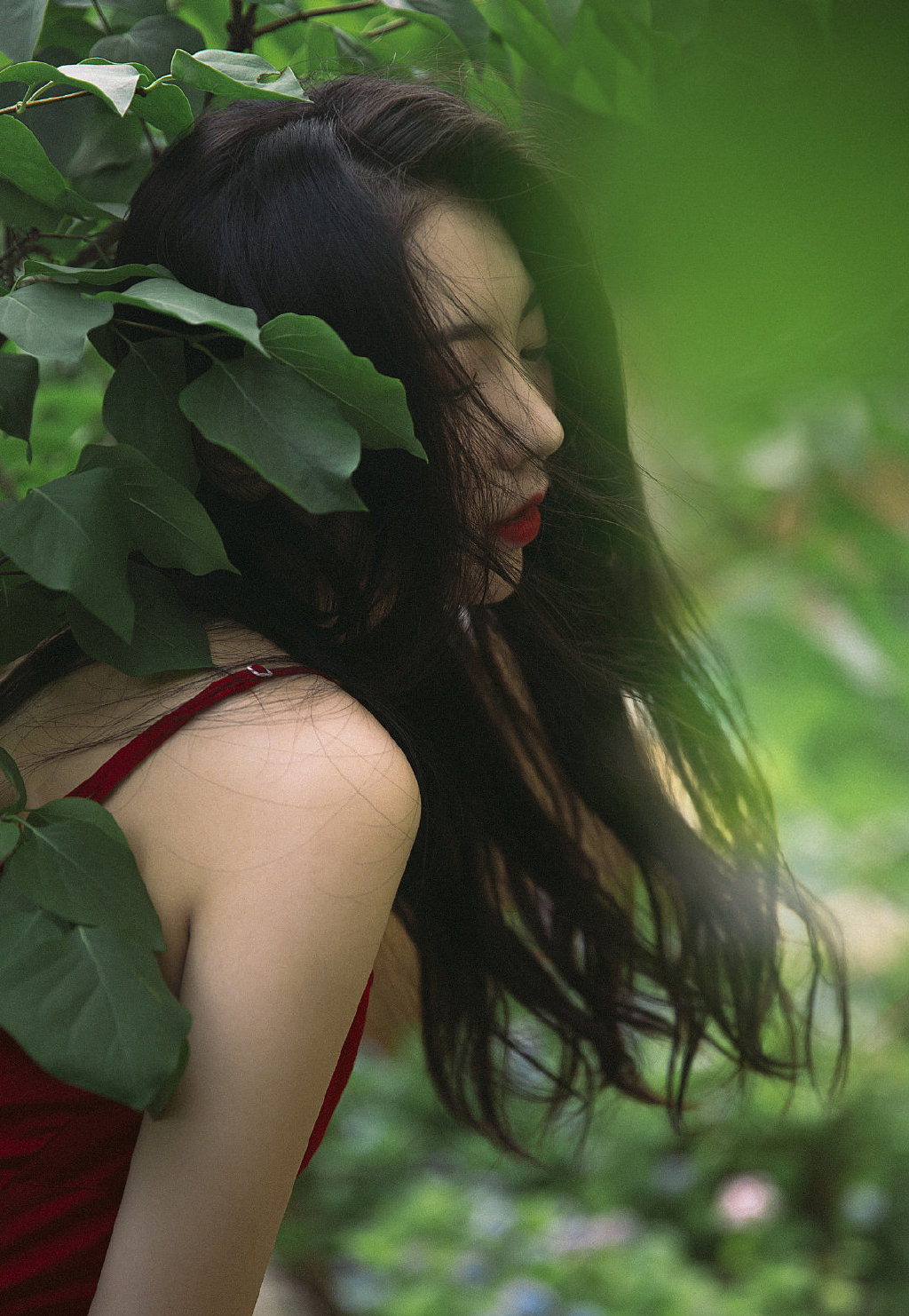 红裙美女御姐森林野性个人摄影写真图片  第7张