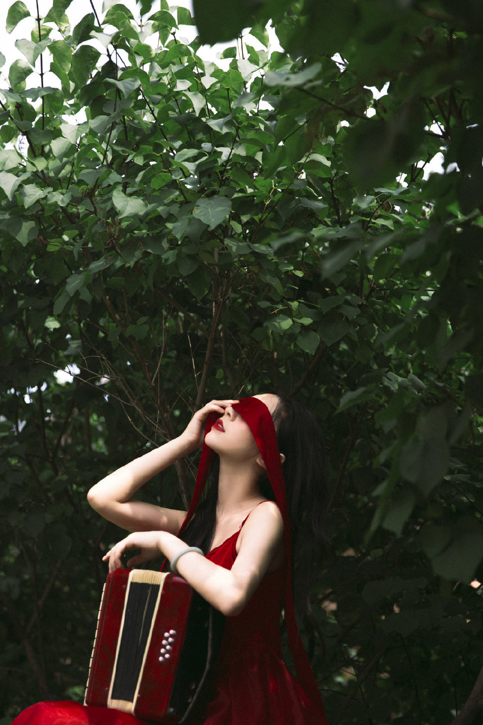 红裙美女御姐森林野性个人摄影写真图片  第8张